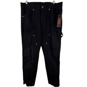NWT Von Dutch Men Black Jeans 32x30 Double Knee Patch Utility Trapp Street Biker